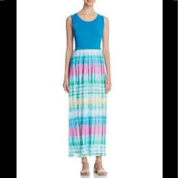 Calvin Klein Womens Chiffon Bottom Sleeveless Maxi Dress Green Xs